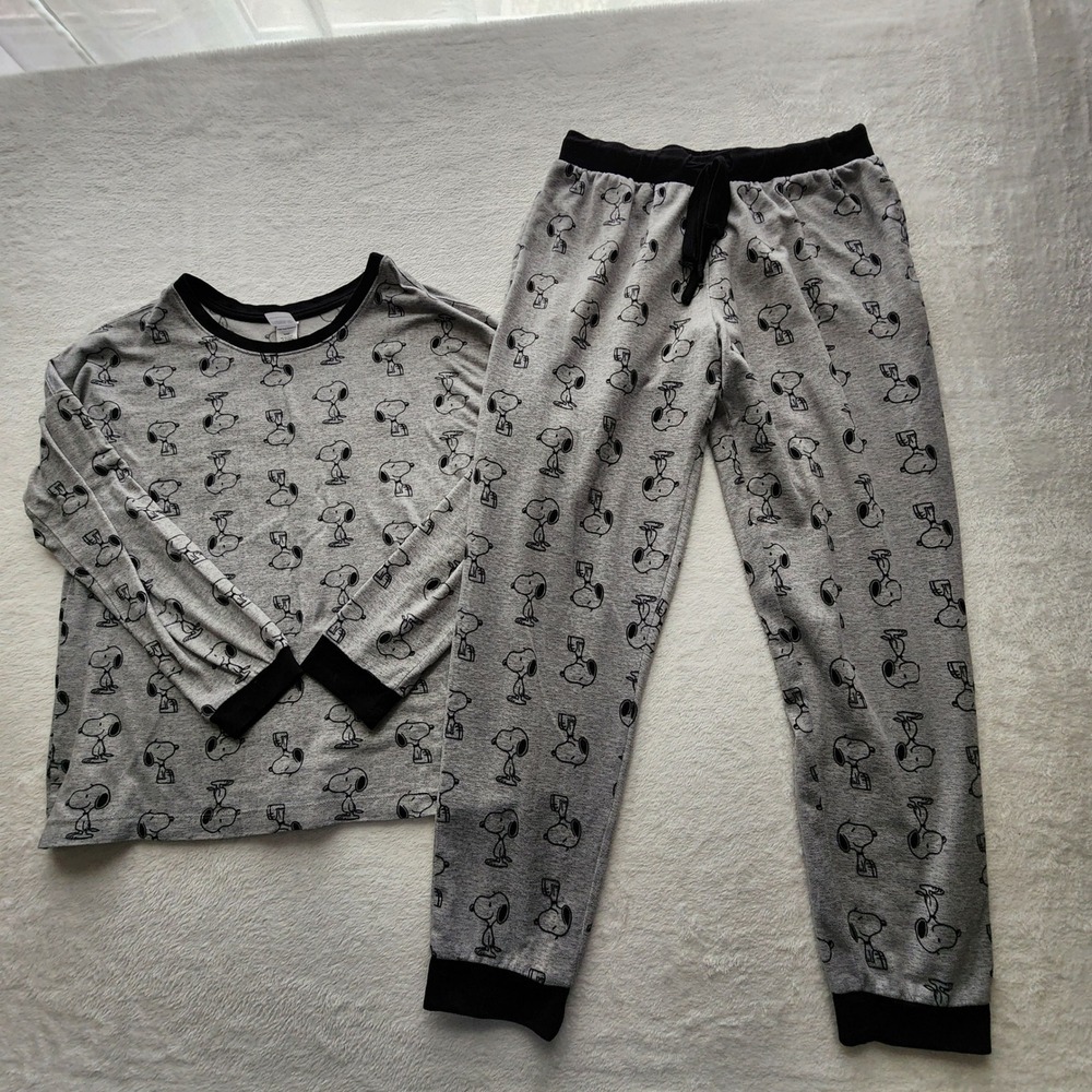 Peanuts Snoopy Pajama Set Womens Medium Long Sleeve Joggers Sleepwear Winter PJs